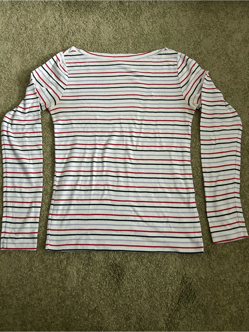 GAP White Long-Sleeve Off-Shoulder Top with Red & Black & Purple Stripes